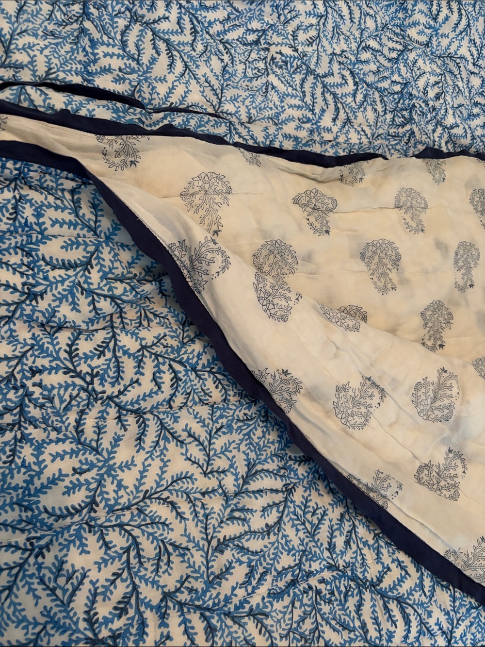 Roller Rabbit Blue and White Coral Reversible Quilt